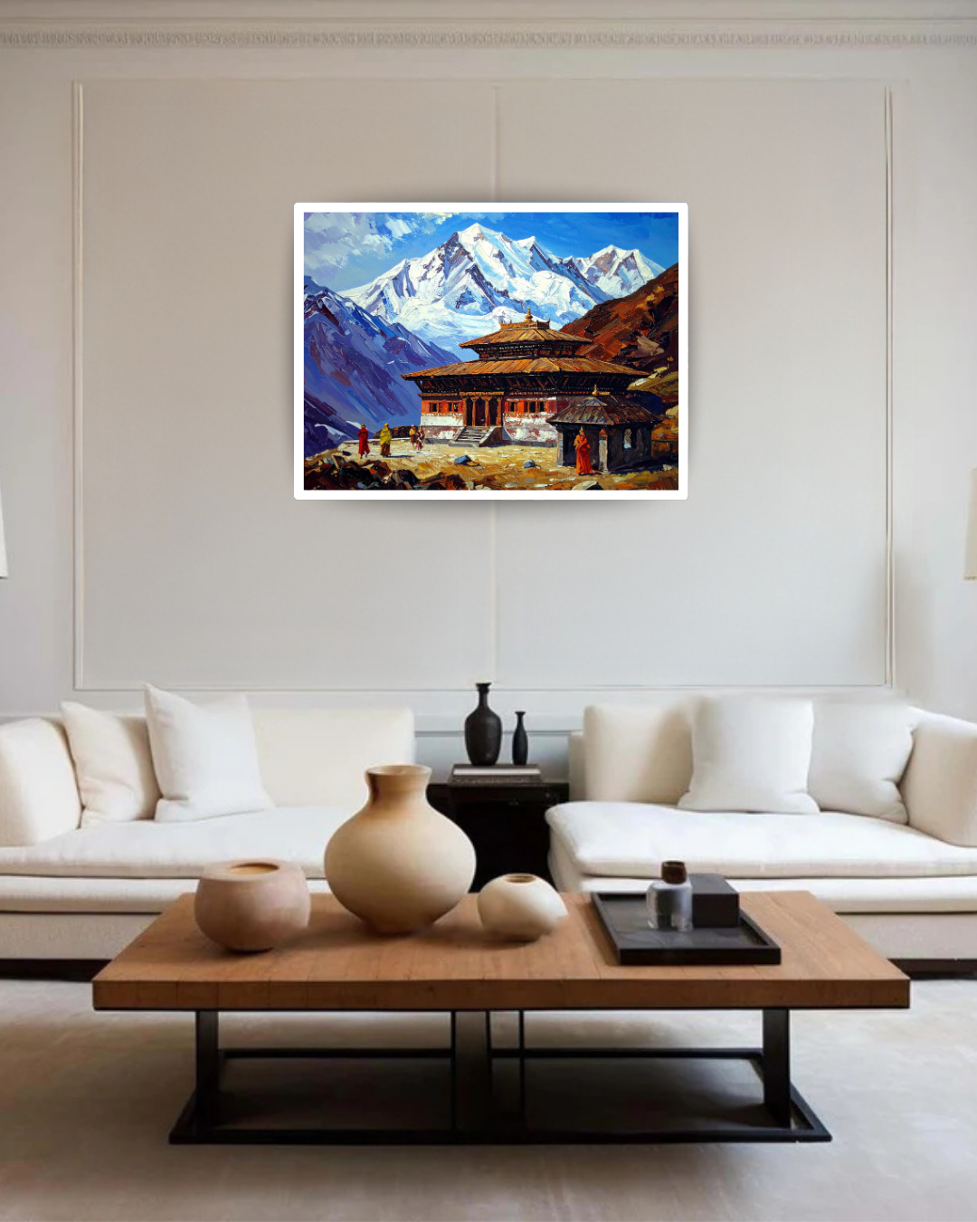 Snow mountain temple canvas wall art painting
