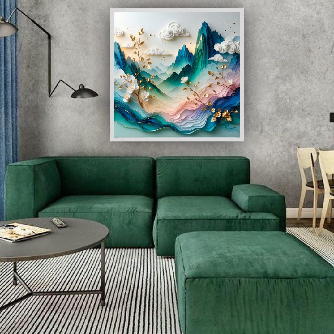 3D Floral Landscape Art - Paper Cut Mountain &amp; Flower Canvas