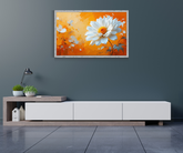 Orange and white daisy floral canvas wall art in modern interior decor
