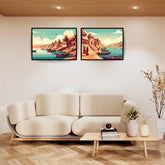 Indian riverside ghat canvas wall art set of two
