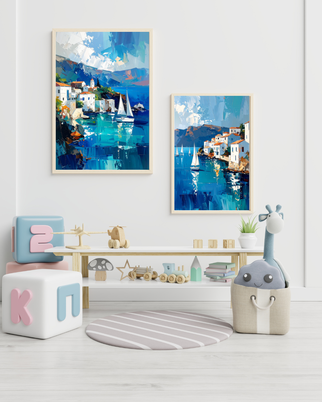 Mediterranean Coastal Village Art - Premium Canvas Painting