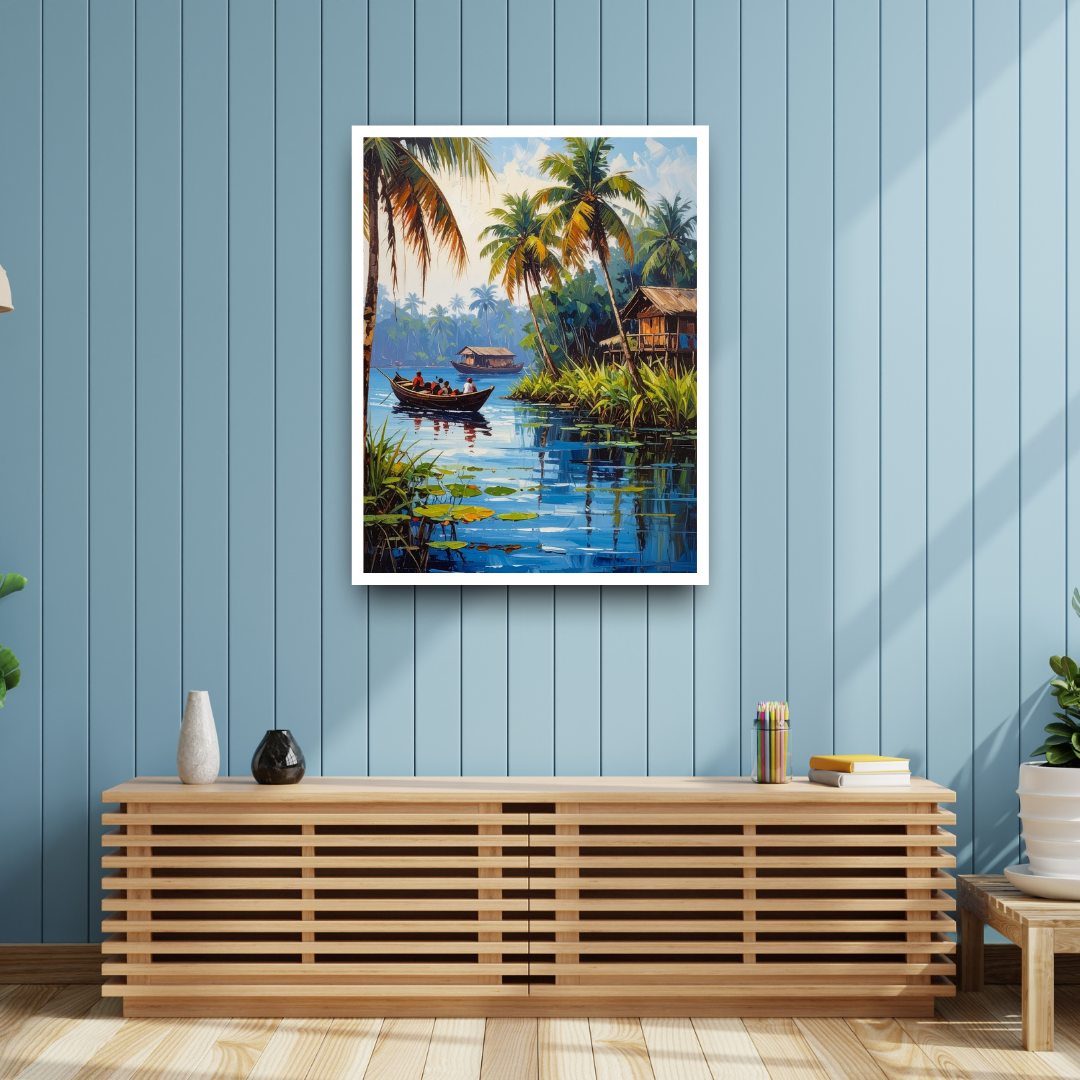 Tropical Canoe Ride Wall Art Canvas paintings