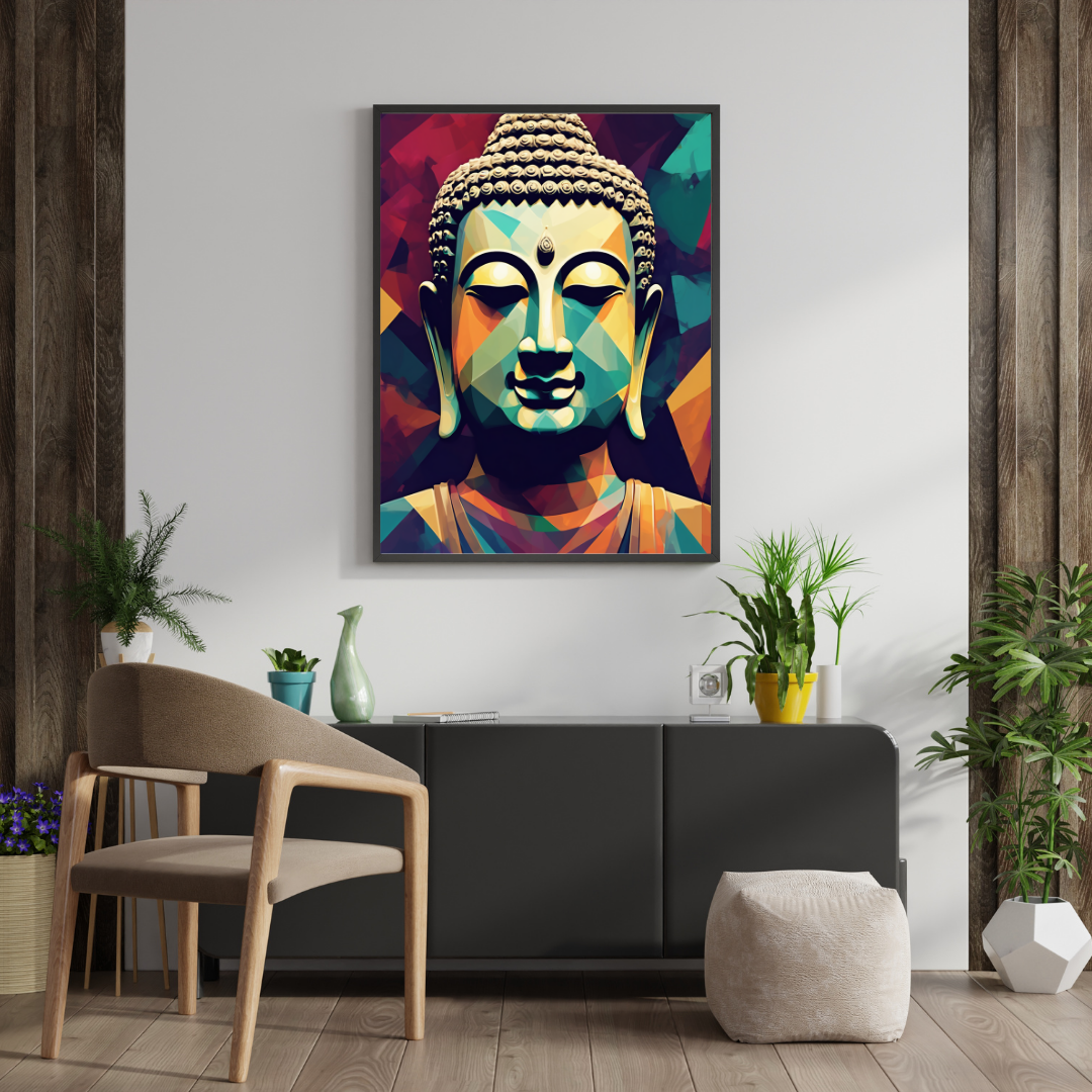 Geometric Buddha Pop Art - Modern Spiritual Canvas Painting