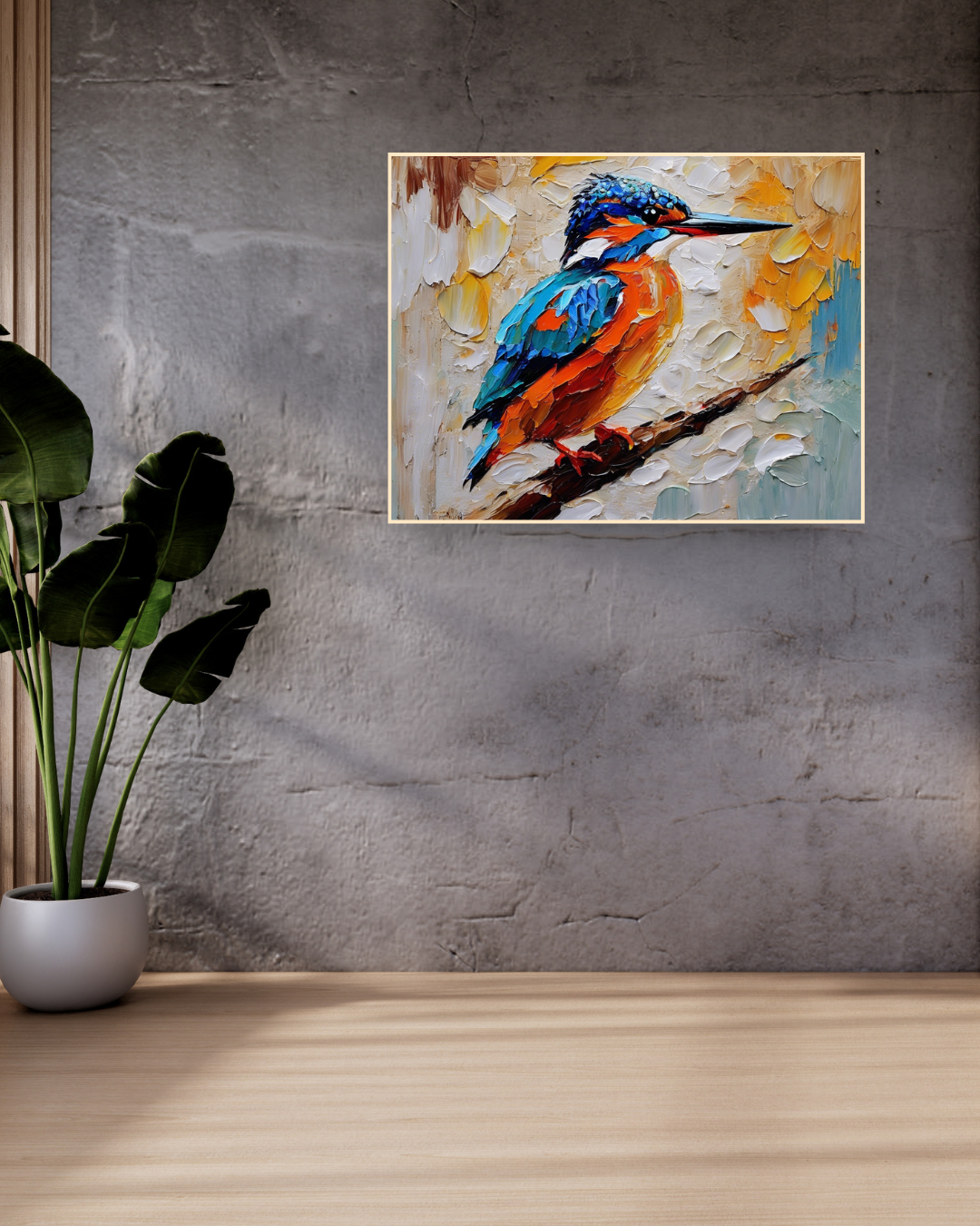 Kingfisher Bird Art - Textured Palette Knife Wildlife Canvas