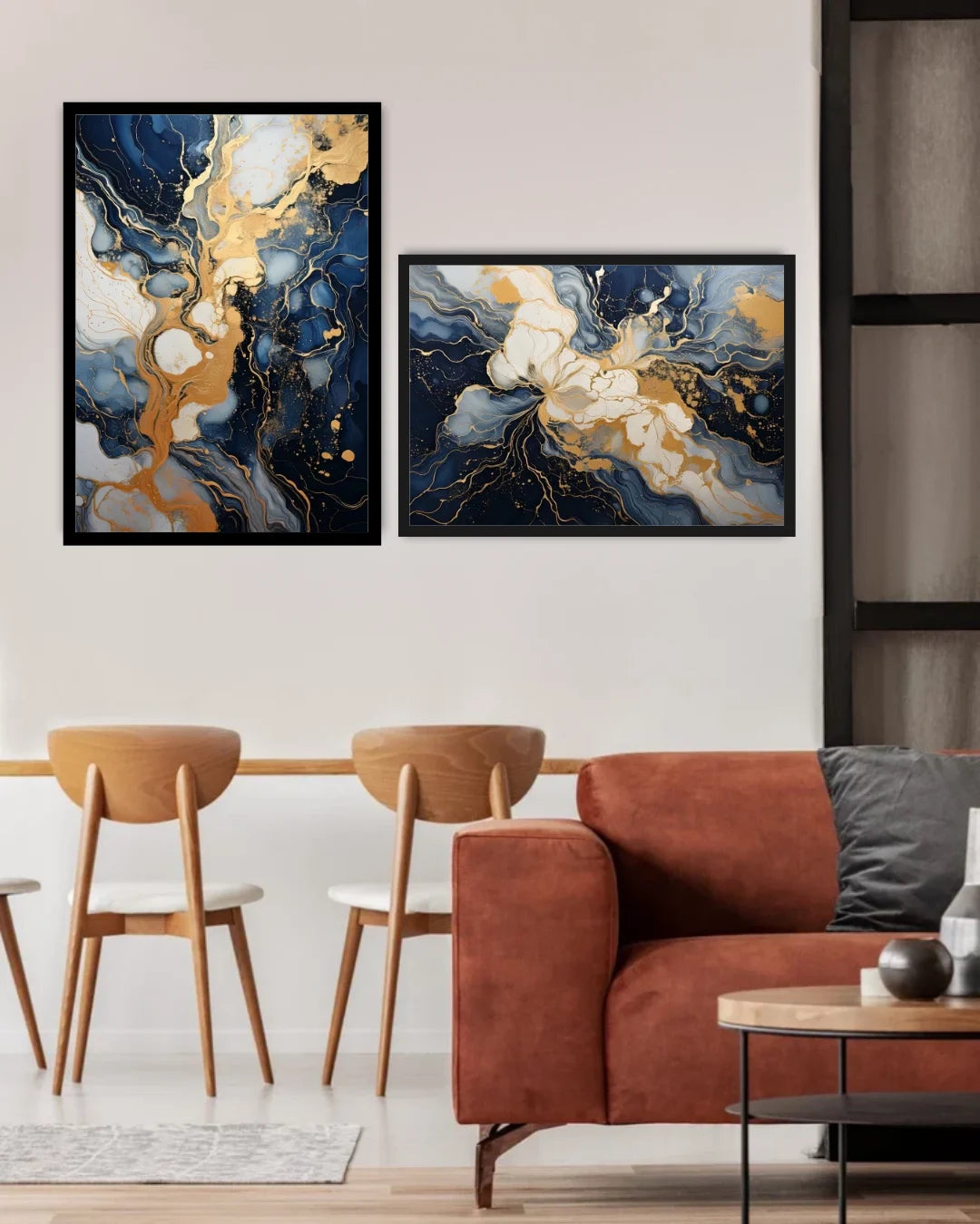 Navy Blue &amp; Gold Abstract Duo – Wall Art Canvas