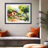 Rustik Indian Village Home Watercolor Canvas Painting - Wall Art Canvas WallArtVibes
