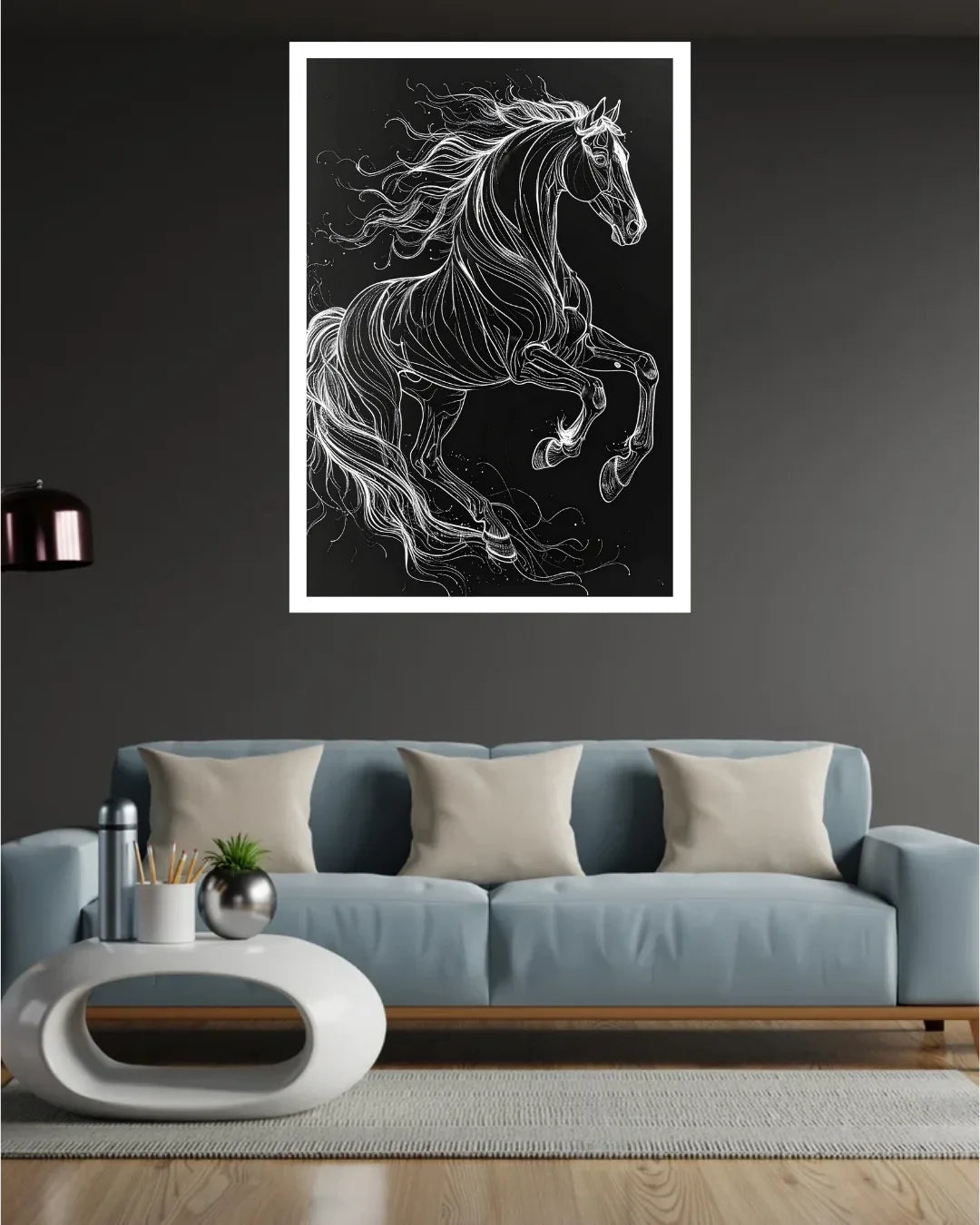 Majestic Black Horse Monochrome Line Art Painting