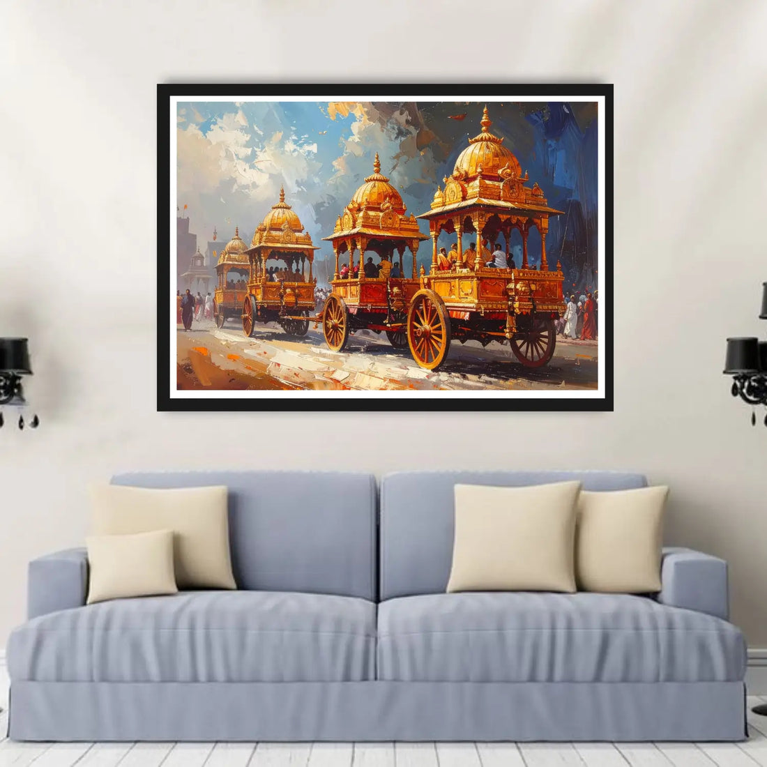 Indian temple chariot canvas wall art painting
