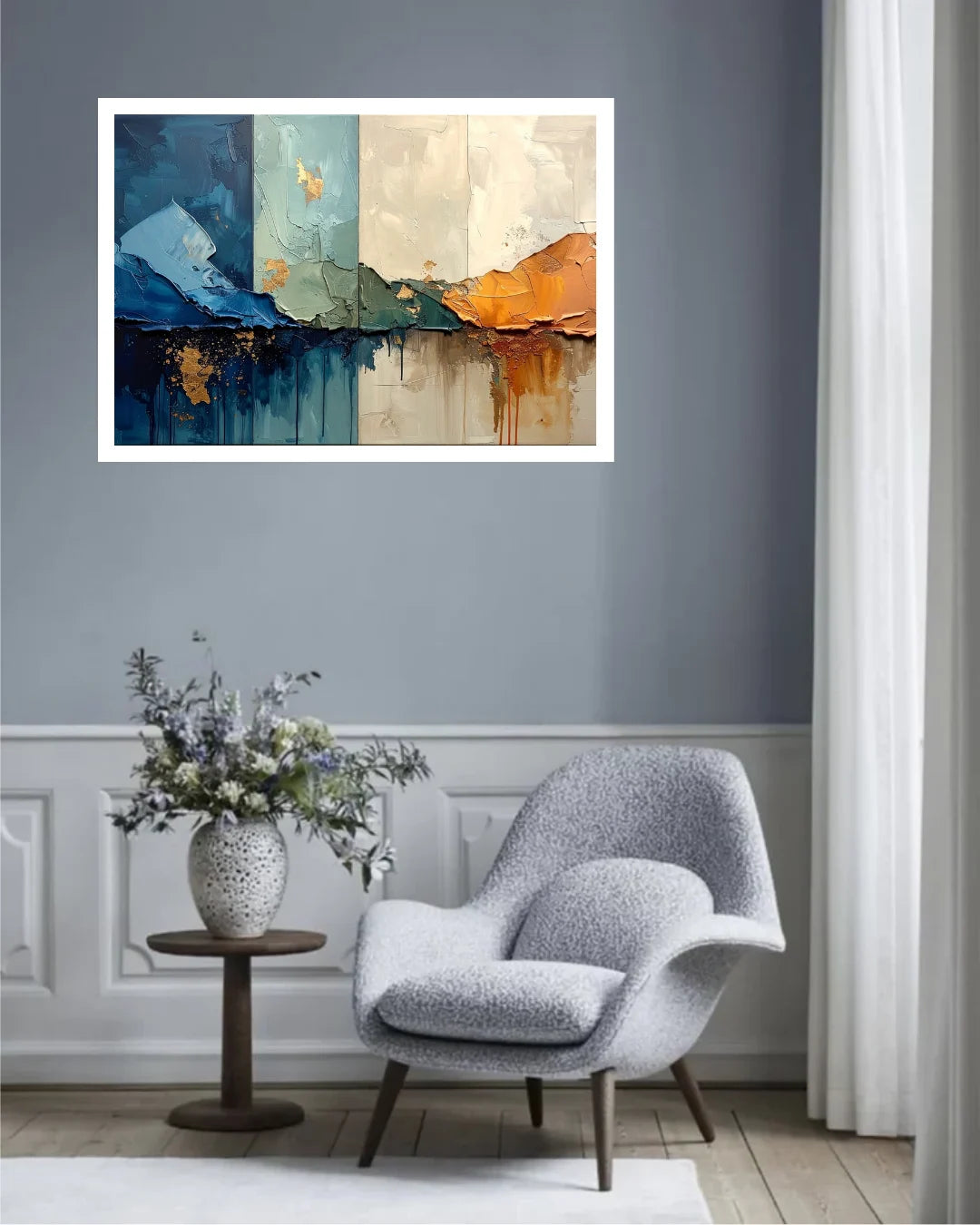 Blue &amp; Gold Abstract – Wall Art Canvas