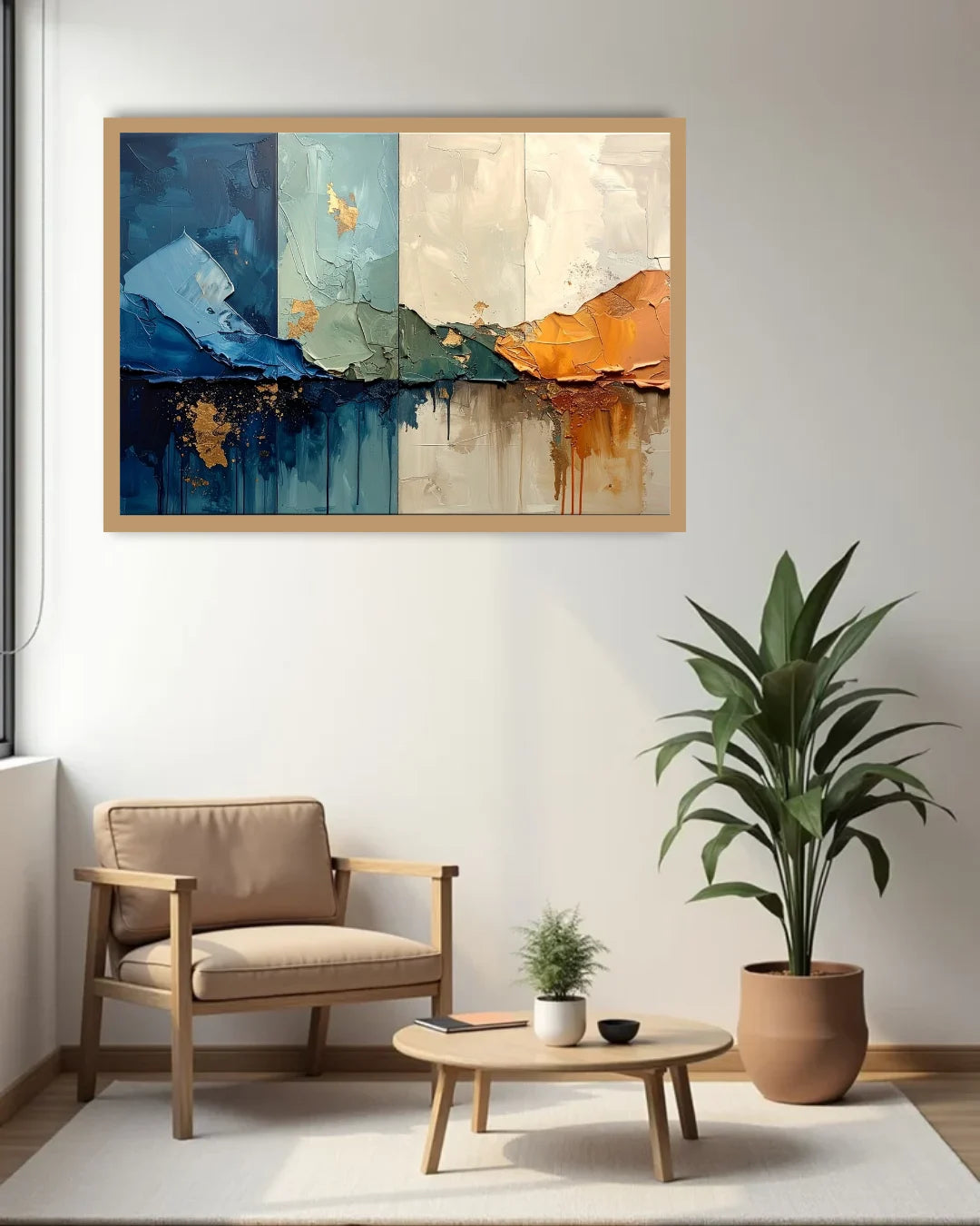 Blue &amp; Gold Abstract – Wall Art Canvas