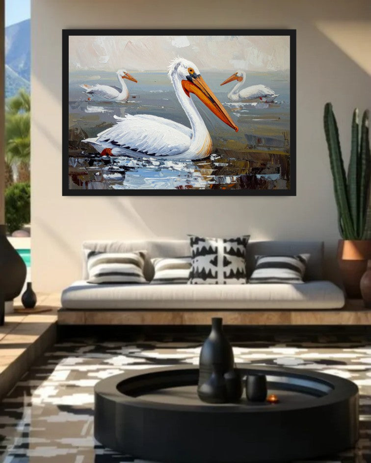Pelican Birds Lake Scene - Wall Art Canvas