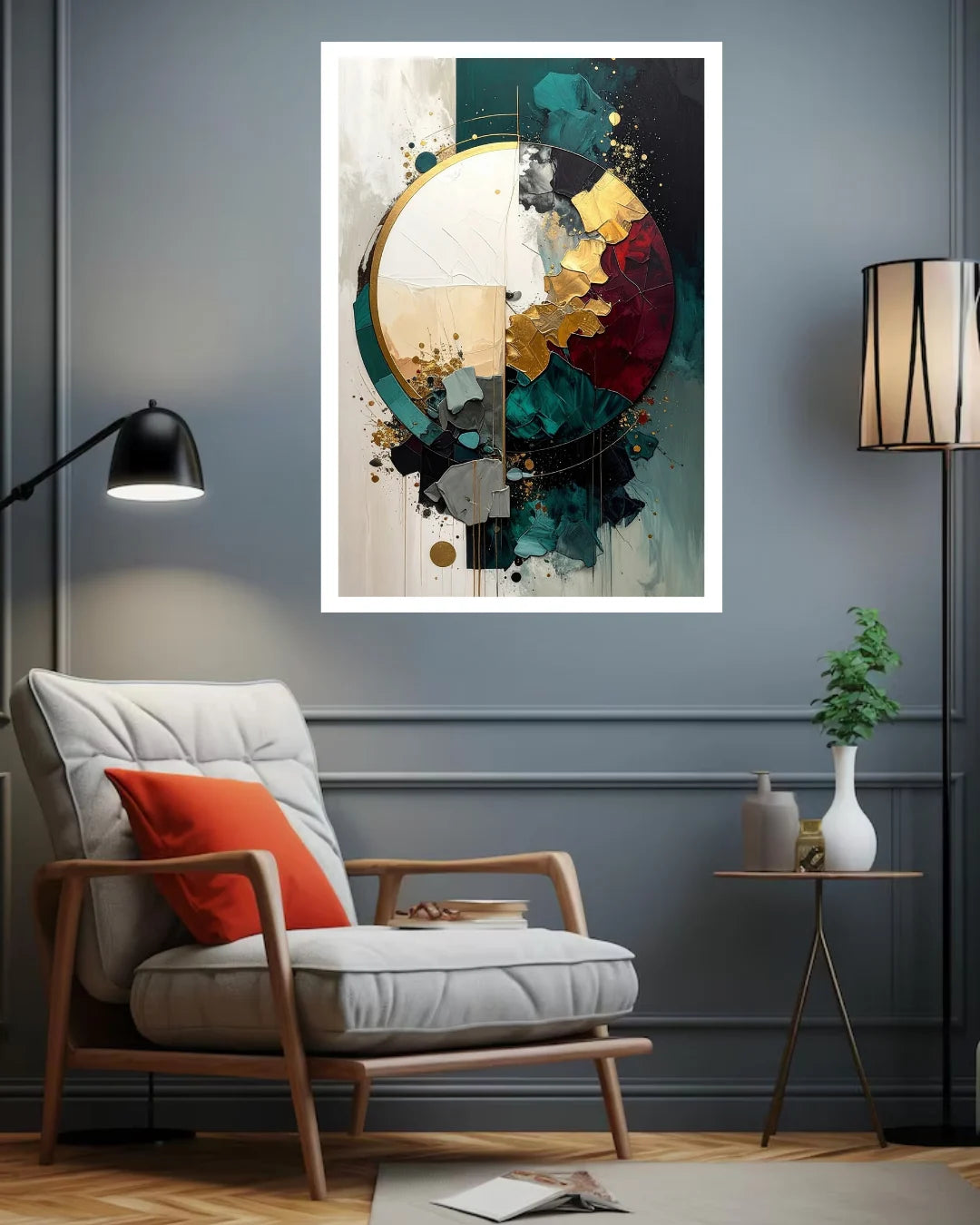 Teal Burgundy Geometric Abstract – Wall Art Canvas
