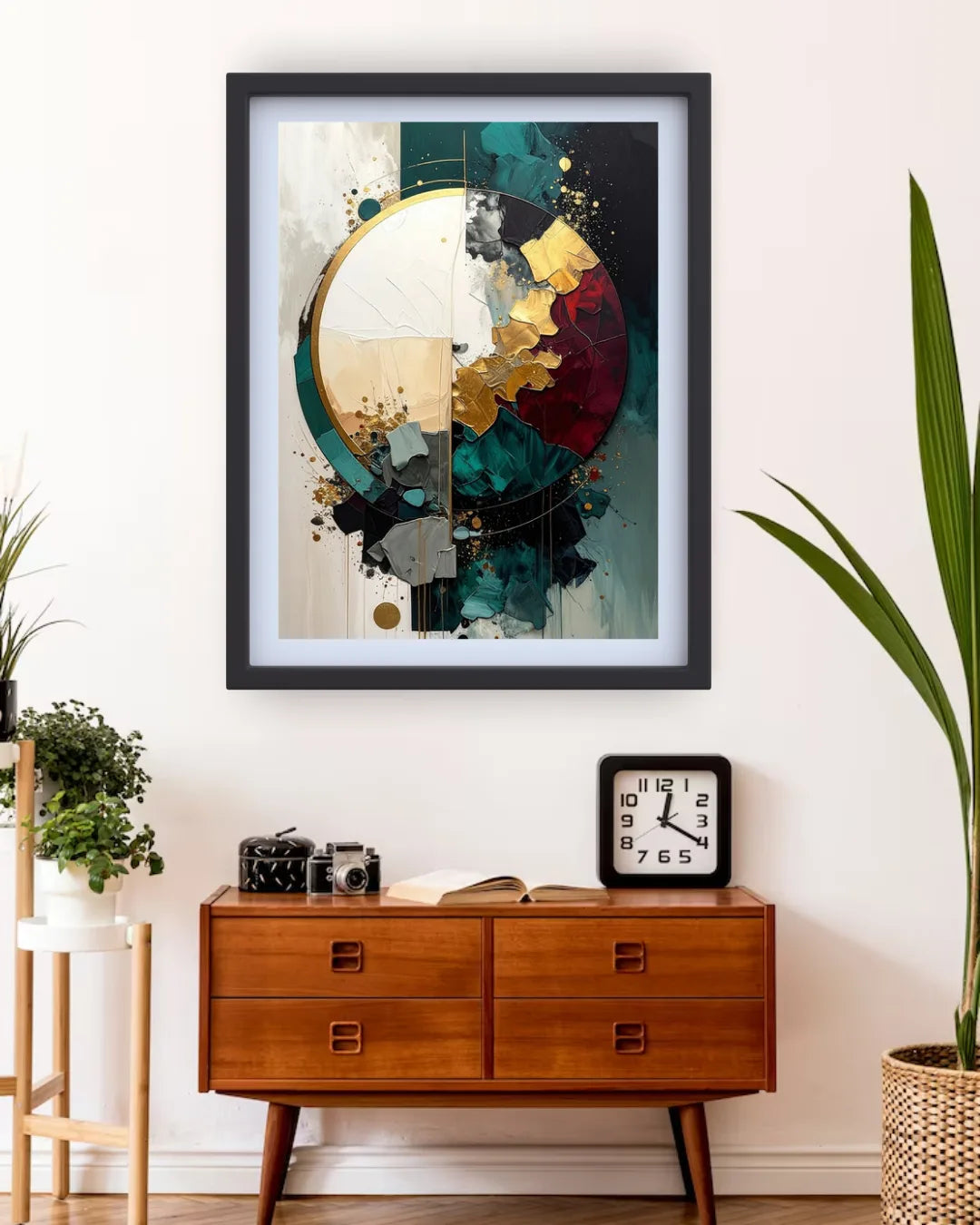 Teal Burgundy Geometric Abstract – Wall Art Canvas