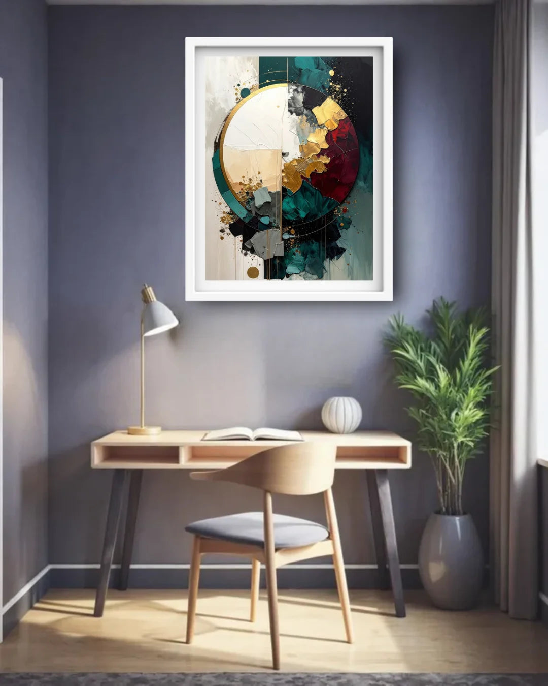 Teal Burgundy Geometric Abstract – Wall Art Canvas