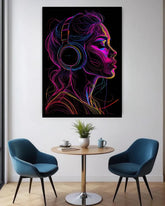 Neon Headphone Girl Music Wall Art Painting WallArtVibes