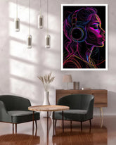 Neon Headphone Girl Music Wall Art Painting WallArtVibes