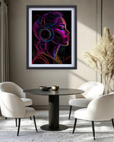 Neon Headphone Girl Music Wall Art Painting WallArtVibes