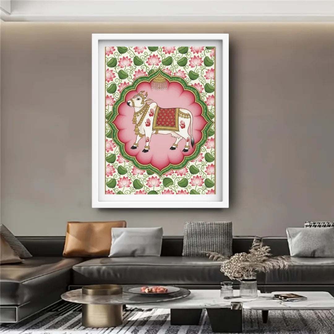 Blessed Kamdhenu Cow – Royal Pink Aura Wall Art Canvas