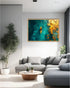 Golden Kayak on Emerald Waters Abstract Wall Art Painting WallArtVibes