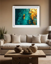 Golden Kayak on Emerald Waters Abstract Wall Art Painting WallArtVibes