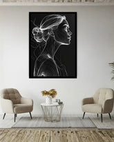 Elegant Woman Monochrome Line Art Portrait Painting WallArtVibes