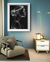 Elegant Woman Monochrome Line Art Portrait Painting WallArtVibes