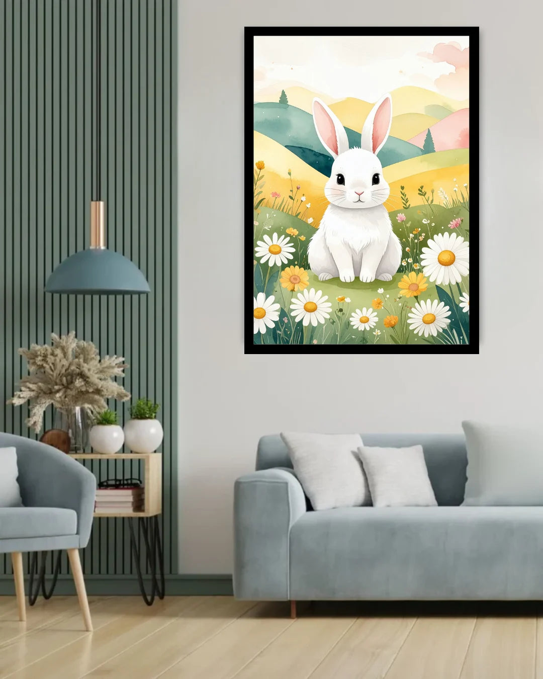 Cute White Bunny in a Spring Meadow – Wall Art Canvas