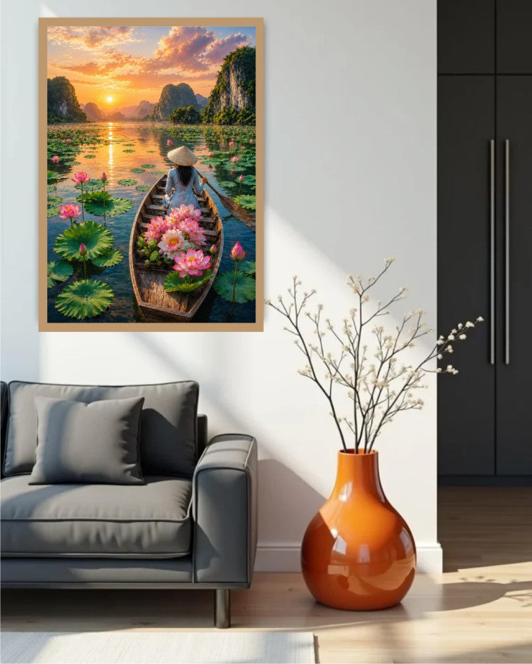 Lotus Lake Sunset Art - Wall Art Canvas