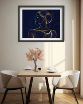 Golden Woman Navy Blue Line Art Wall Painting WallArtVibes