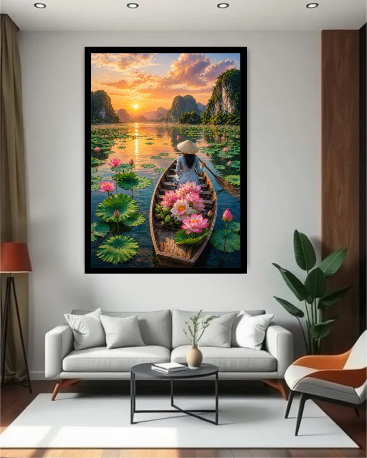 Lotus Lake Sunset Art - Wall Art Canvas