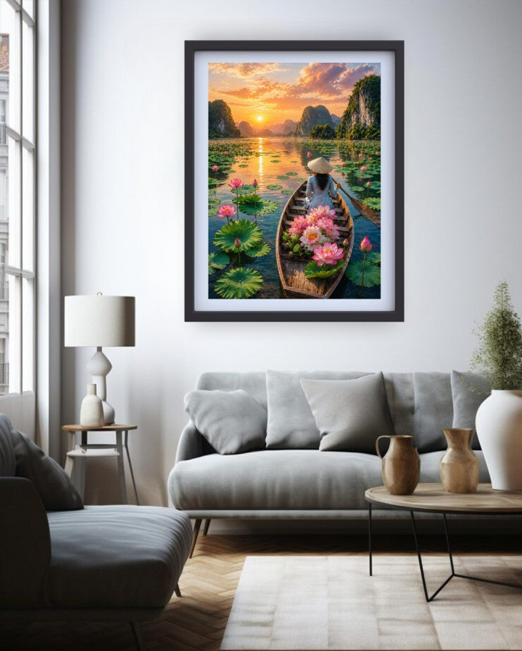 Lotus Lake Sunset Art - Wall Art Canvas