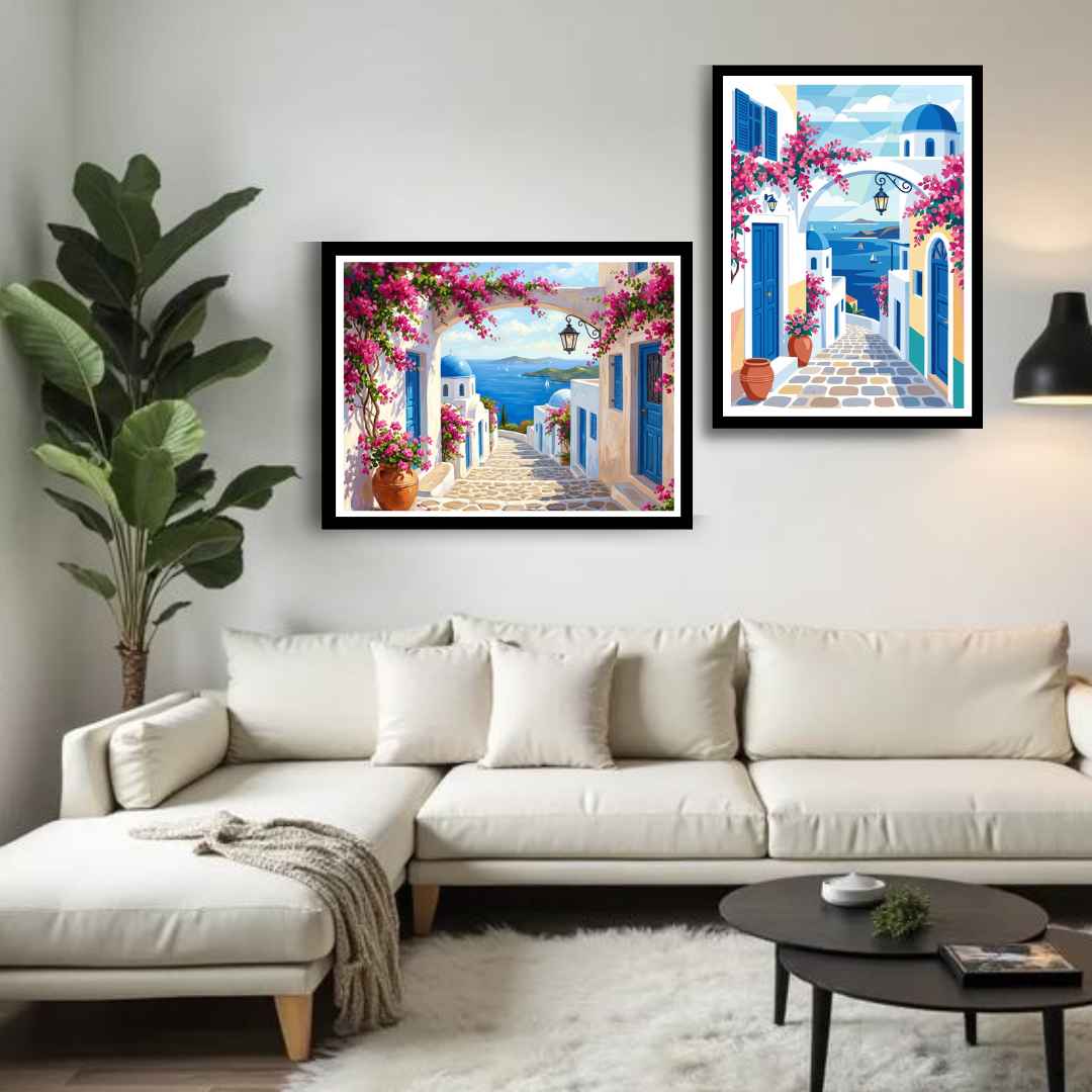 Colorful Mediterranean alley canvas painting wall art
