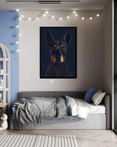 Golden Doberman Navy Blue Line Art Wall Painting WallArtVibes