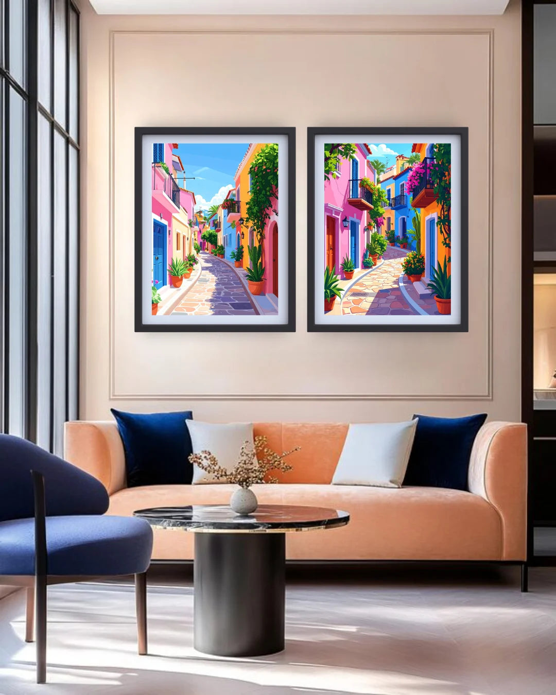 Colorful Street Alley Set of 2 - Wall Art Canvas