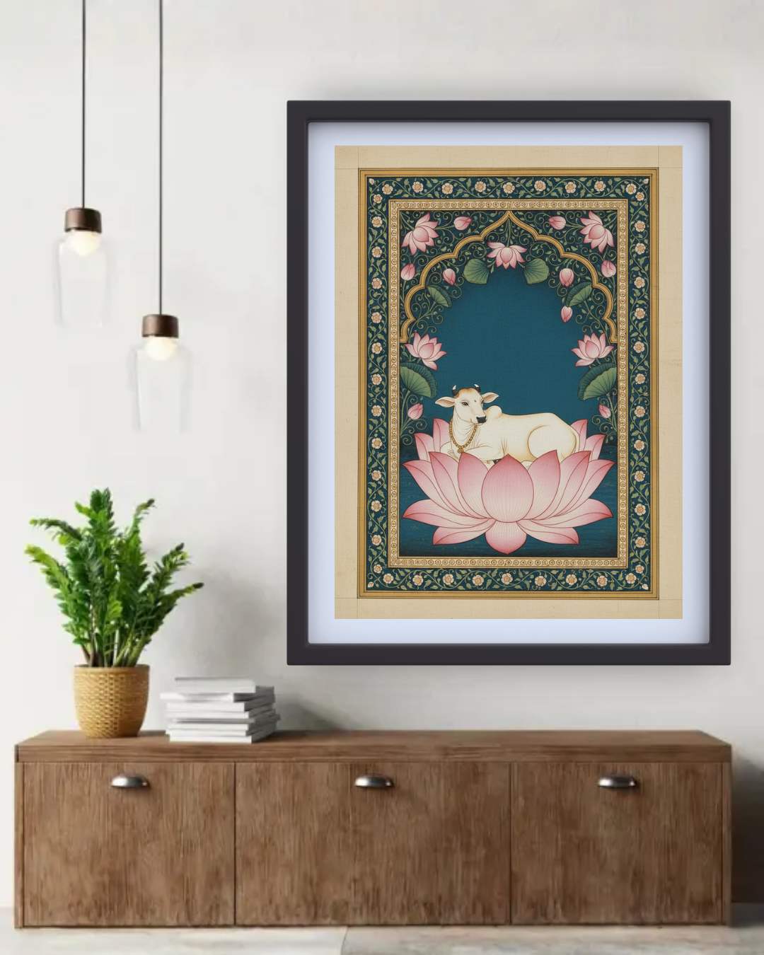The Sacred Cow in Lotus Archway Miniature - Wall Art Canvas WallArtVibes