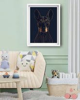 Golden Doberman Navy Blue Line Art Wall Painting WallArtVibes