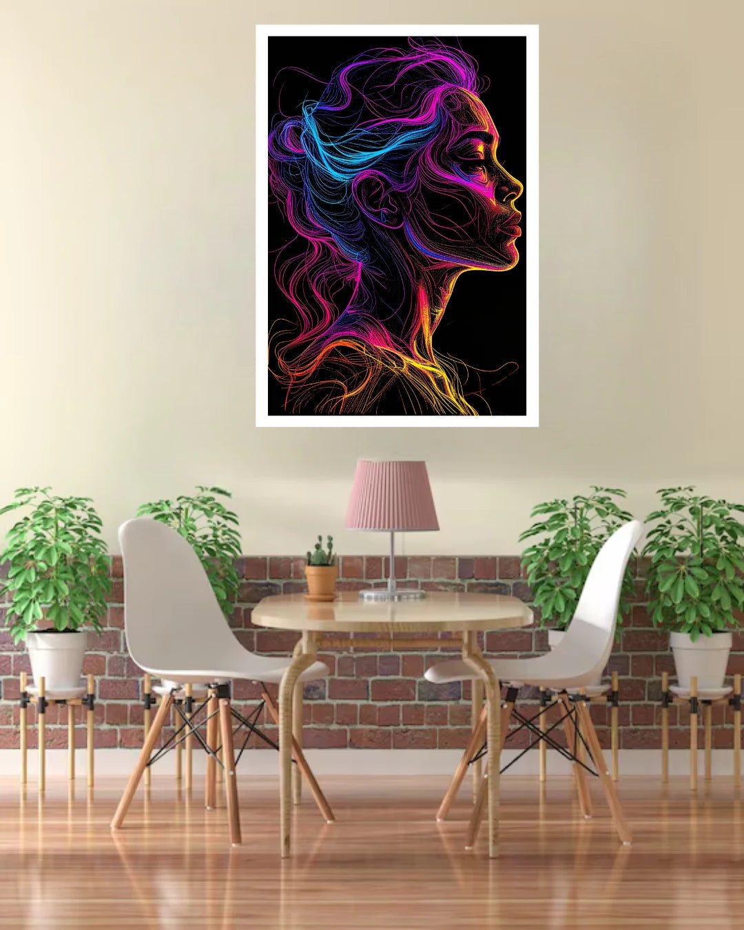 Neon Woman Colorful Line Art Portrait Painting WallArtVibes