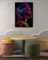 Neon Woman Colorful Line Art Portrait Painting WallArtVibes