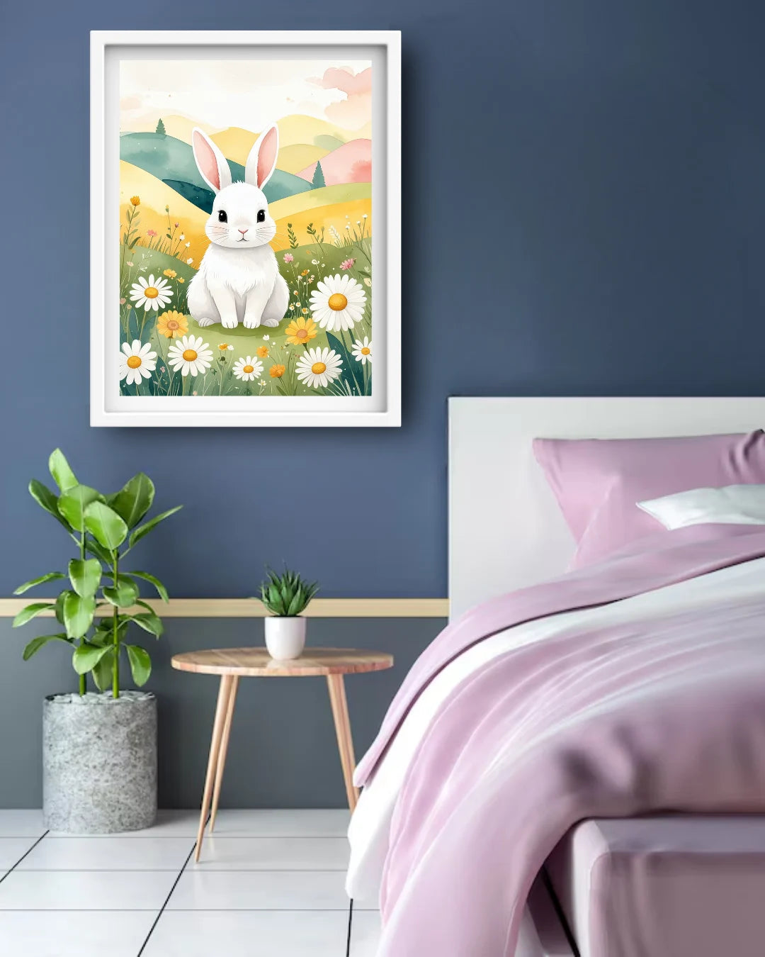 Cute White Bunny in a Spring Meadow – Wall Art Canvas