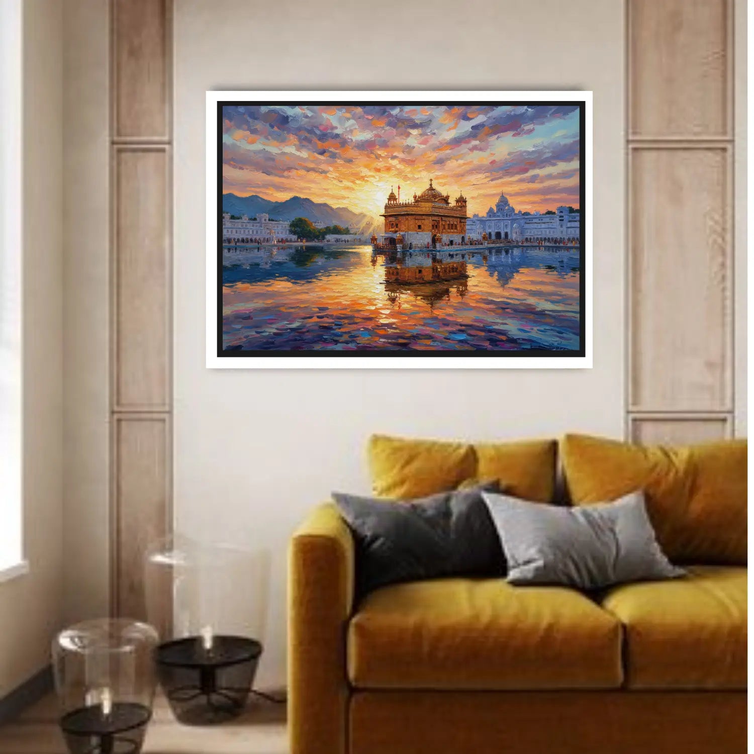 Sunset palace reflection canvas wall art painting
