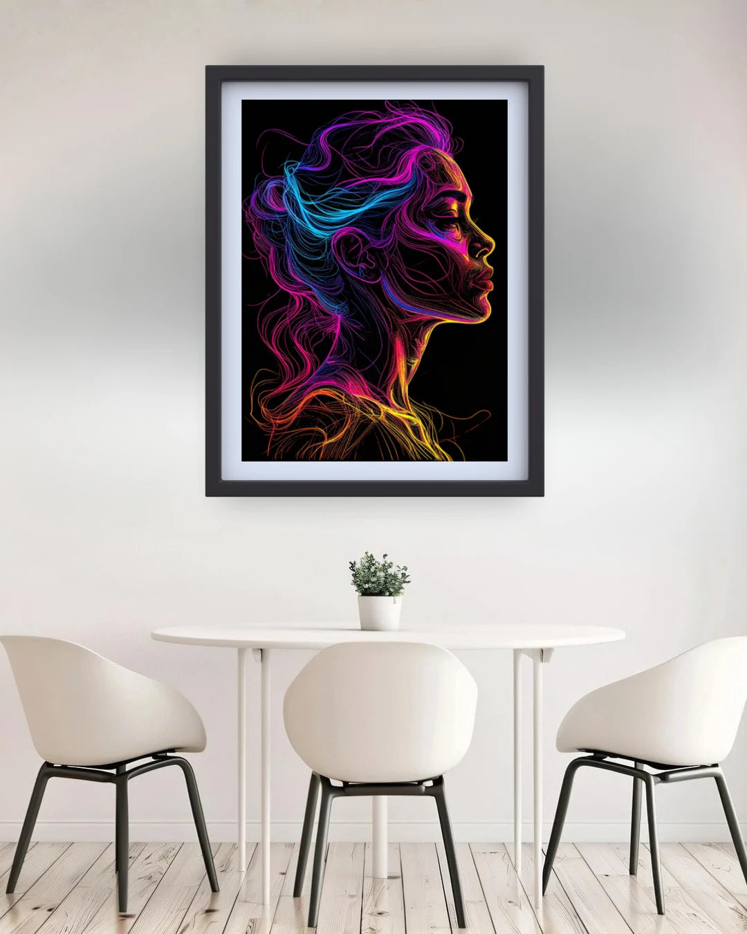 Neon Woman Colorful Line Art Portrait Painting WallArtVibes