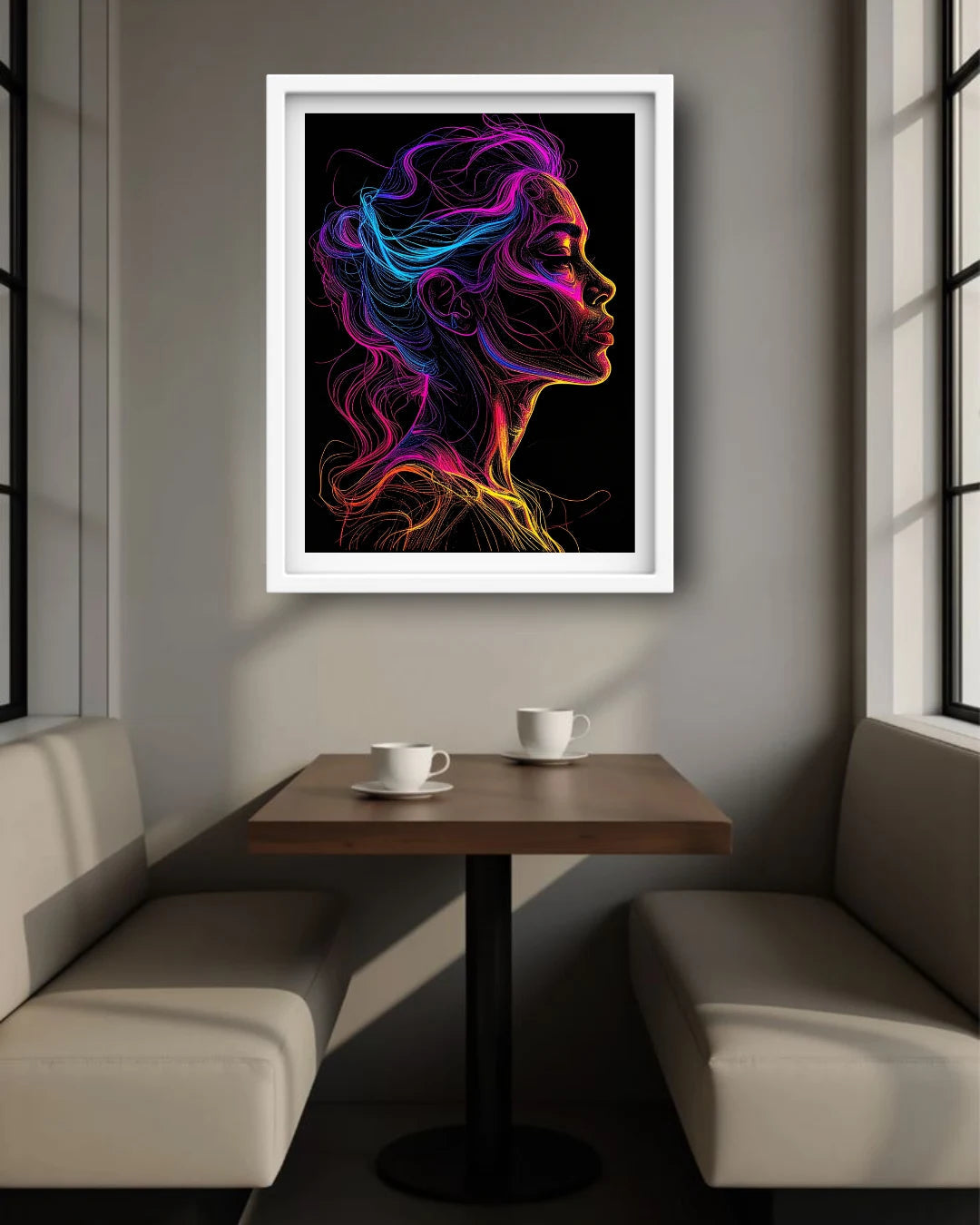 Neon Woman Colorful Line Art Portrait Painting WallArtVibes