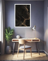 Golden Woman Black Line Art Portrait Wall Painting WallArtVibes