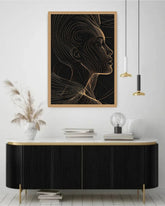 Golden Woman Black Line Art Portrait Wall Painting WallArtVibes