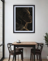 Golden Woman Black Line Art Portrait Wall Painting WallArtVibes