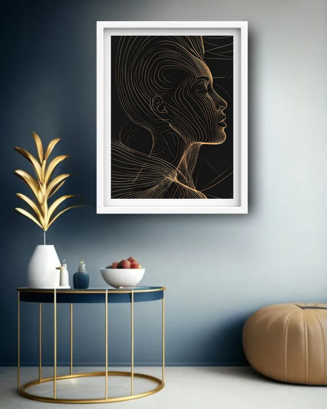 Golden Woman Black Line Art Portrait Wall Painting WallArtVibes
