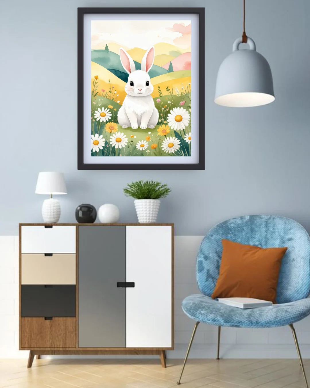 Cute White Bunny in a Spring Meadow – Wall Art Canvas