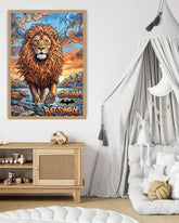 Colorful lion poster on a wall in a child&
