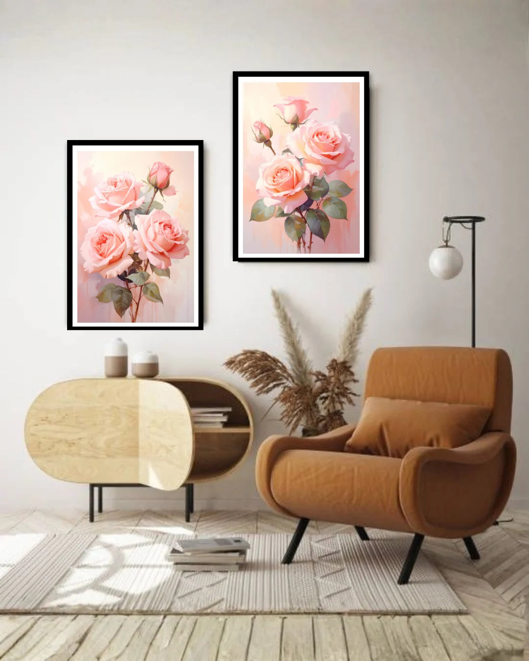 Pink Rose Floral Set of 2 - Wall Art Canvas