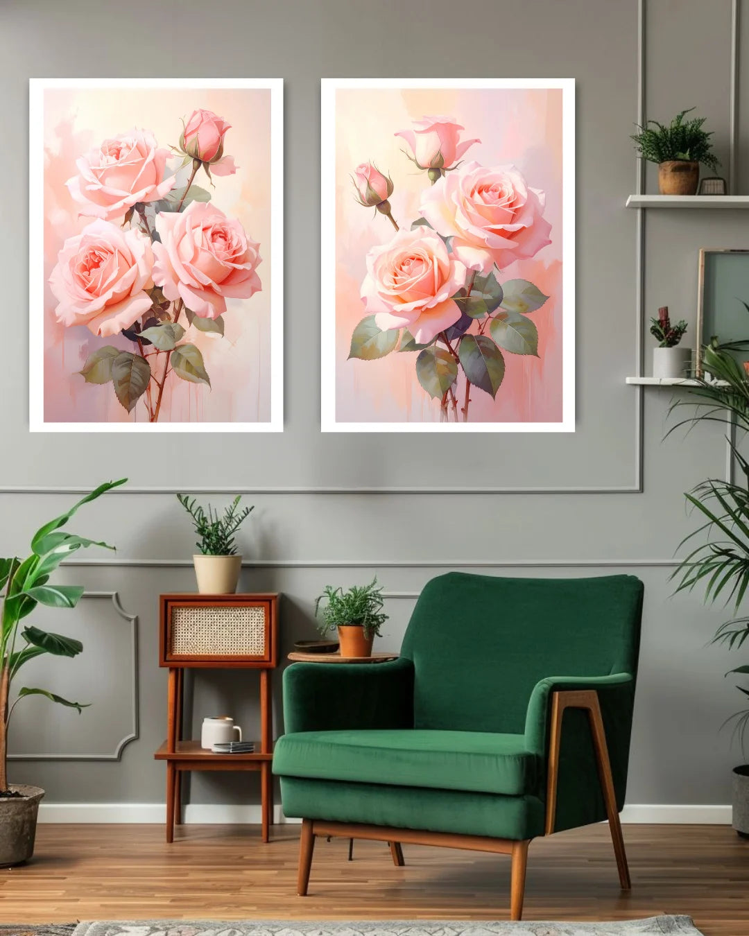 Pink Rose Floral Set of 2 - Wall Art Canvas